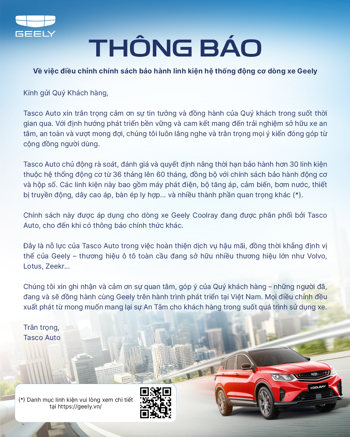 Chính sách bảo hành Geely Hà Nam