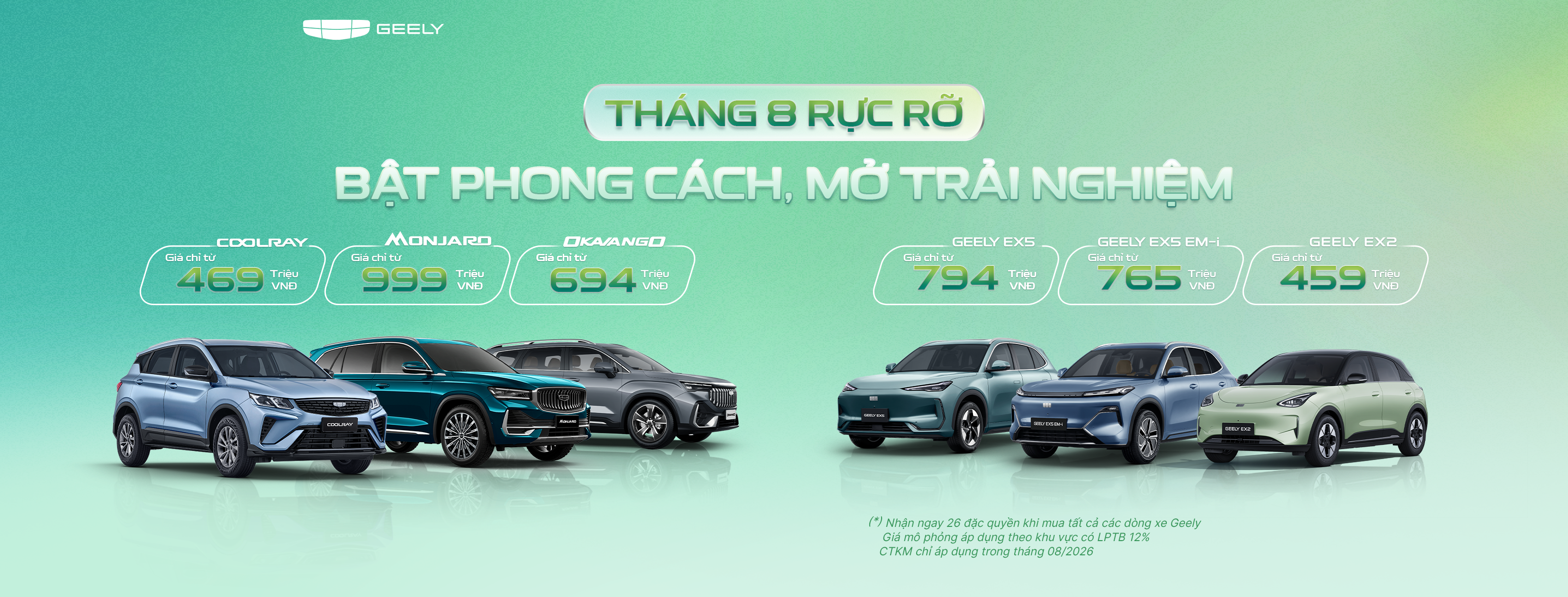 CHƯƠNG TRÌNH ƯU ĐÃI THÁNG 8: BẬT PHONG CÁCH, MỞ TRẢI NGHIỆM CÙNG GEELY VIỆT NAM